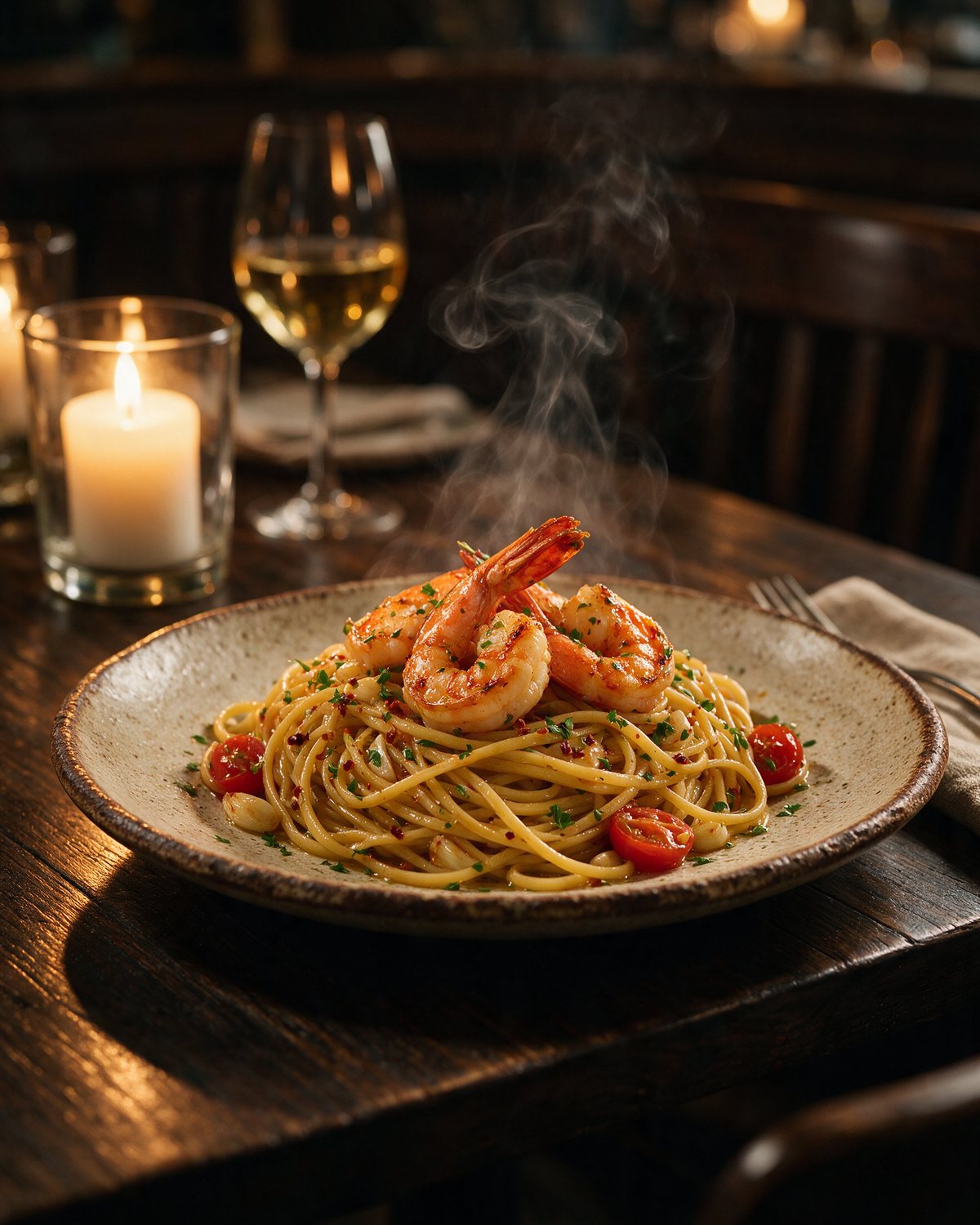 Pasta Gambas mit Kirschtomaten und Petersilie